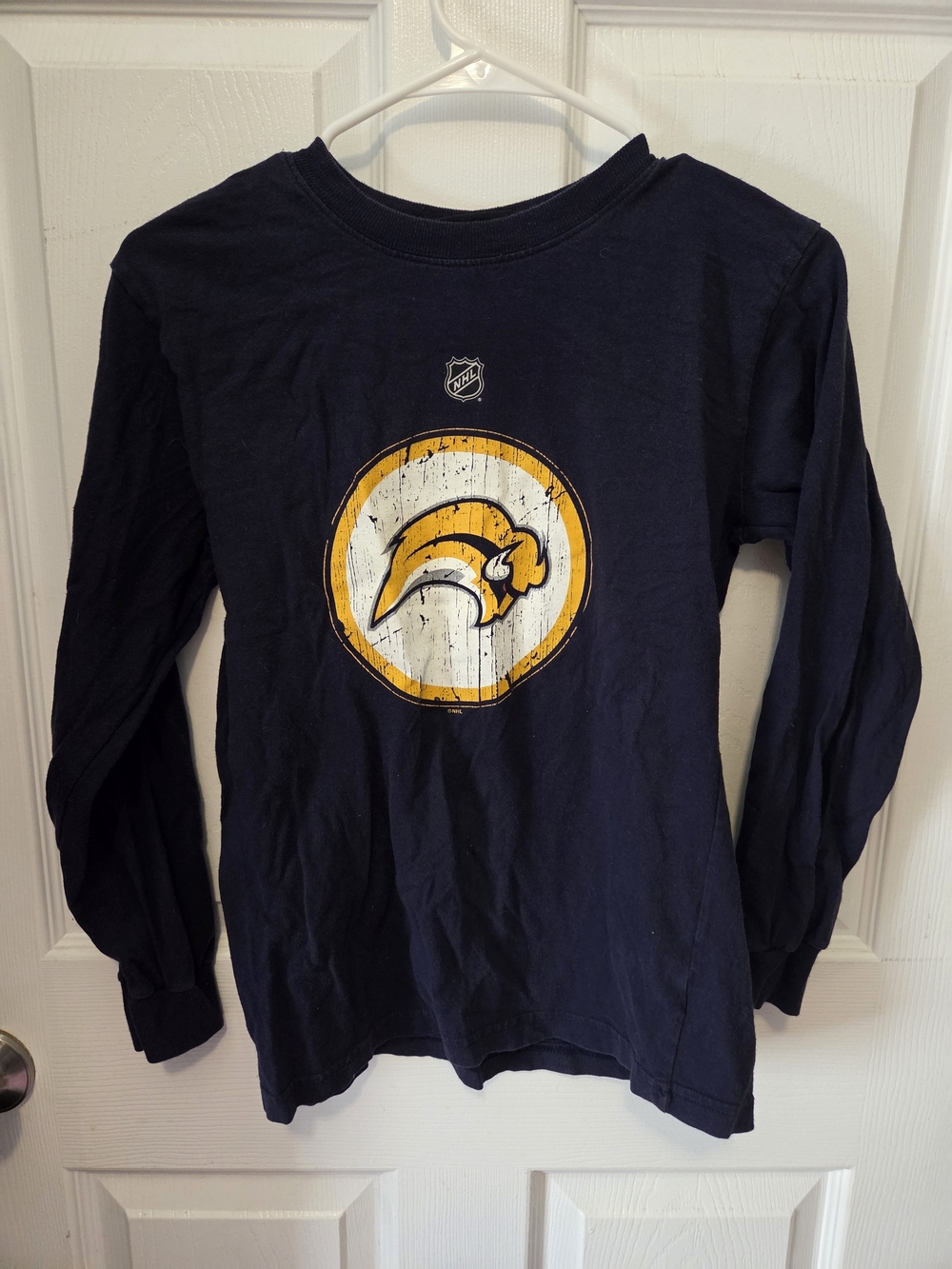 Reebok Navy Long Sleeve Tee with Yellow and White Buffalo Emblem